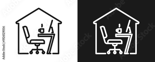Home Working Icon Set Outline In White And Black Background