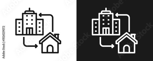 Hybrid Work Model Icon Set Outline In White And Black Background