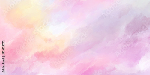 Dreamy watercolor background soft pastel colors serene sky with clouds abstract landscape in pink blue and yellow orange purple tones.