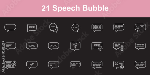 Speech bubble line icon set. Message, chat, dialogue icons. Chat bubble, talk bubble sign. Cloud speech bubbles collection. Talk bubbles with editable stroke. Thin line speech bubble icon set of 21