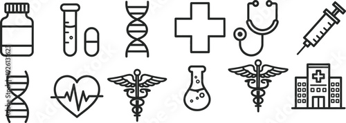 Essential Medical Symbols: A comprehensive collection of iconic medical symbols, meticulously illustrated. Representing health, medicine, and wellness.