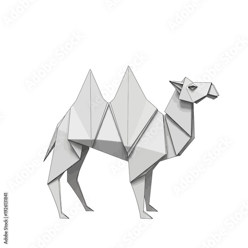 Geometric Origami Camel Standing on Isolated White Background