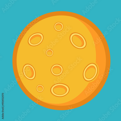 Cartoon moon illustration with surface details on blue background