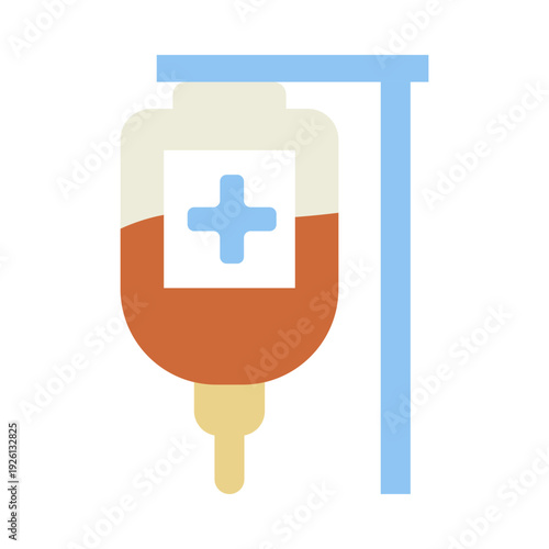 Medical IV bag with a cross on a stand