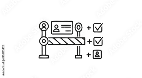 Border Control Checkpoint with ID Card and Checkmarks Icon.