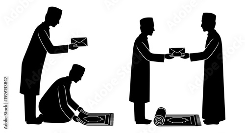 Cultural exchange of gifts during a traditional ceremony and modern handshake Vector, illustration