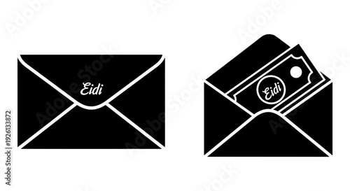 Black and white envelope designs featuring a name and a camera graphic respectively Vector, illustration