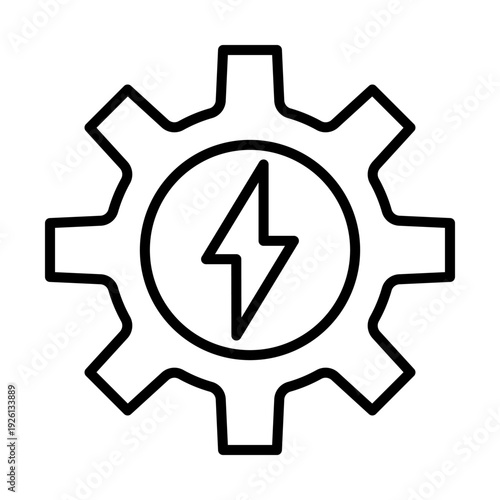 Black outline icon of a gear with a lightning bolt inside a circle
