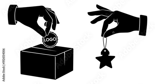 A symbolic comparison of placing an oscar award versus a star on a surface Vector, illustration
