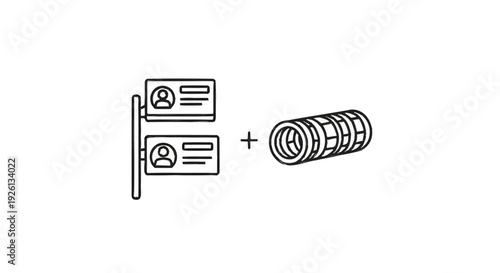 Business cards and film roll icon combination.