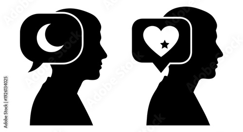 Set of 2 human head silhouettes with thought bubbles vector