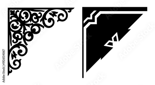 Decorative corner designs featuring intricate and geometric patterns in black and white Vector, illustration