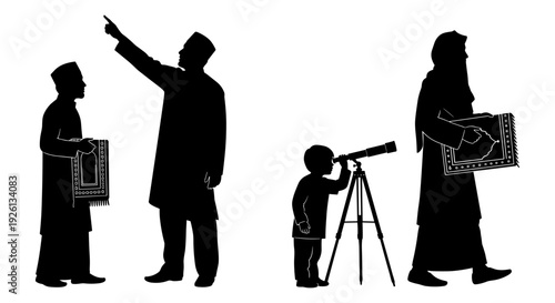 Astronomy lesson with a telescope and educational demonstration for children Vector, illustration