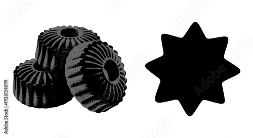 Set of mechanical gears and a star-shaped cam follower for industrial machinery applications Vector, illustration