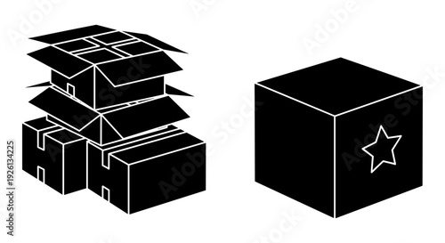 Stacked shipping boxes with a star-marked package beside them Vector, illustration