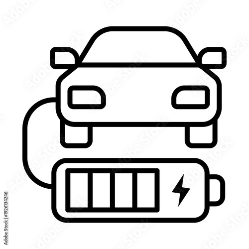 Electric car charging symbol with battery indicator