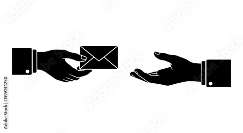 Two hands exchanging an envelope symbolizing communication and trust Vector, illustration