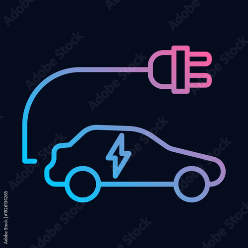 Electric car silhouette with charging plug and lightning bolt