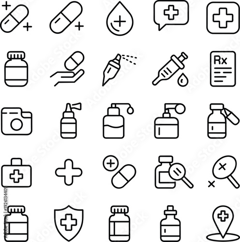 Medical Health Care Icons Set Flat Design Simple Line Icons Vector