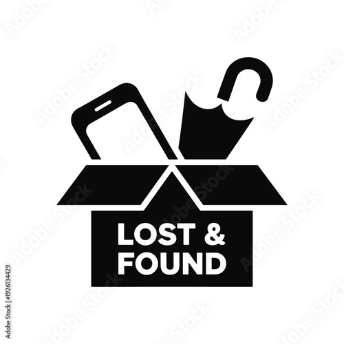 Lost and Found Box with Umbrella and Mobile Phone Icon