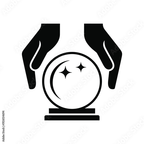 Hands Holding Crystal Ball with Stars Icon Fortune Telling Mysticism Future Prediction