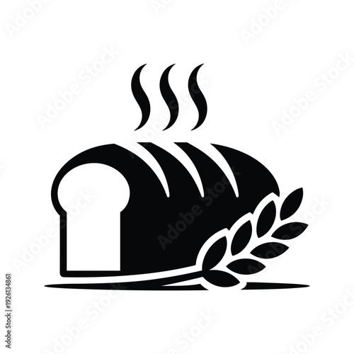 Freshly Baked Bread Loaf with Wheat Stalk and Steam Simple Icon