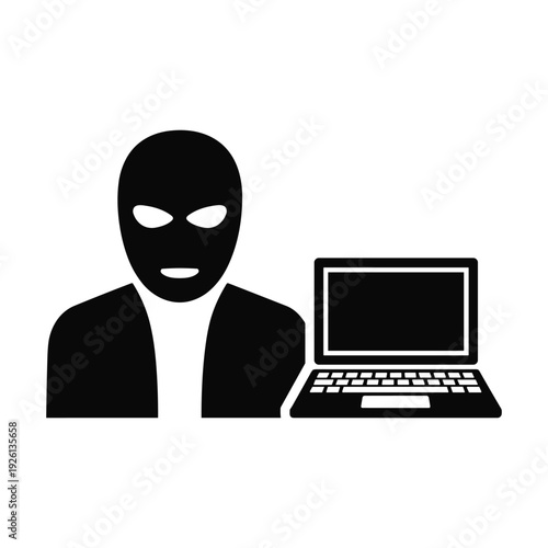 Anonymous Hacker in Mask with Laptop Icon Cybercrime Concept Stock Illustration