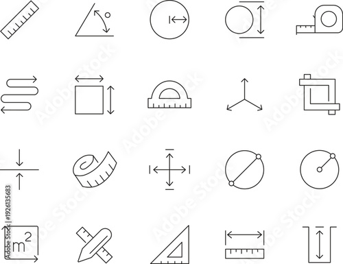 Measurement and Geometry Line Icon Set: Tools for Architecture, Engineering, and Design