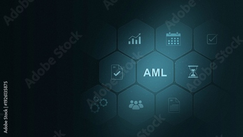 Foto AML Anti Money Laundering Security Compliance on Tablet with Digital Finance Icons
