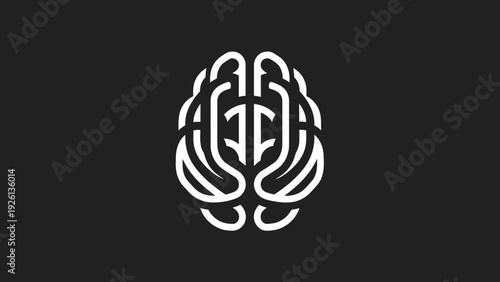 Abstract Brain Logo Design Minimalist White Lines On Black.