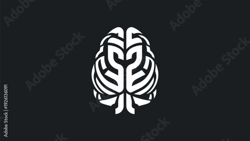Abstract Brain Logo Design White on Black Background.
