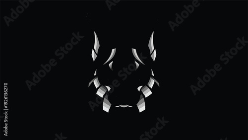 Abstract Dark Creature Face with Horns and Glowing Eyes.