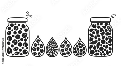 Decorative black and white ornamental droplet pattern set