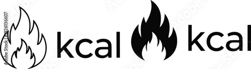 Set of Minimalist Kilocalorie Kcal Icons with Fire Flame Symbols for Fitness Tracking Calorie Burning Nutrition Labeling and Healthy Diet Weight Loss Progress