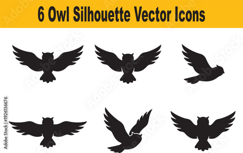 Set Of 6 Owl Silhouette Vector Icons