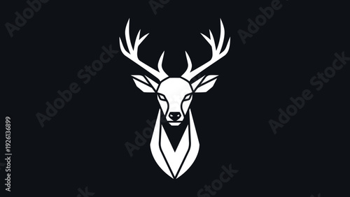 Elegant White Deer Head Emblem with Majestic Antlers.