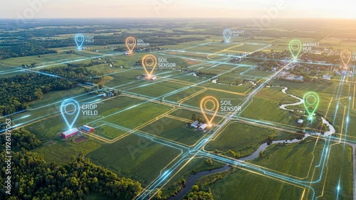 Wallpaper Mural Digital agriculture aerial farm field sensor soil crop yield mapping smart farm network connected fields sunset precision monitoring golden light Torontodigital.ca
