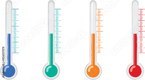 Colorful Thermometer Icons Representing Temperature Ranges from Cold to Hot