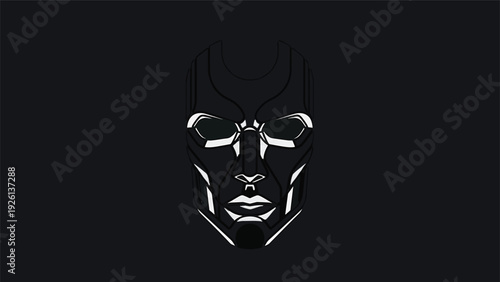 Futuristic Metallic Mask with Intense Gaze.
