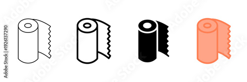 Set of minimalist paper roll icons with transparent background, depicting toilet paper, paper towel, and sanitary items for hygiene, kitchen, and bathroom, vector illustration