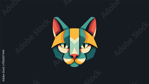 Geometric Cat Head Abstract Art Design.