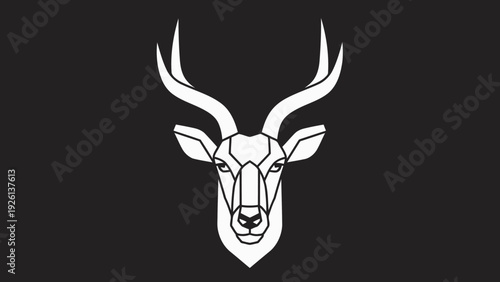 Geometric Deer Head Illustration with Majestic Antlers.