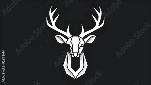 Geometric Deer Head Emblem with Antlers.