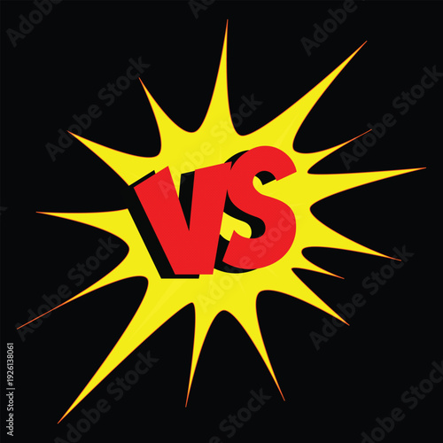 Comic Style Versus Battle Symbol with Red VS Letters on Yellow Burst