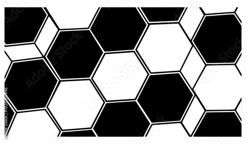 Bold Seamless Soccer Hexagon Pattern Vector Background Black and White Football Texture