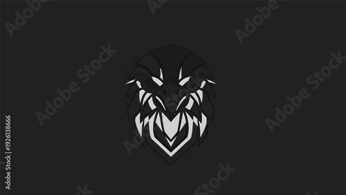 Abstract White Creature Face Emblem on Black Background.