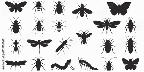 Insect Silhouettes Collection Of Butterflies Ants Bees Dragonflies And Bugs Keywords: insect, silhouette, butterfly, ant, bee