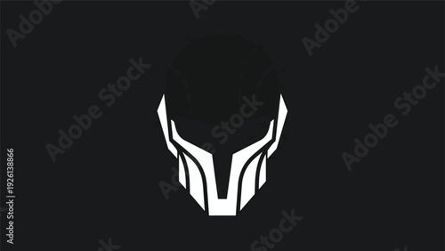 Futuristic White Mask Silhouette on Black Background.