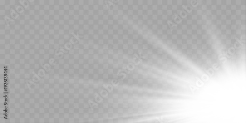 Radiant white sun rays with smooth flowing halo, floating sparkles, and soft gradient streaks. vector
