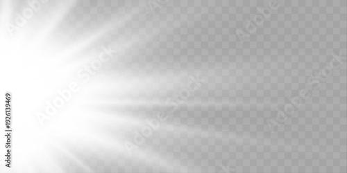 Bright white sunlight beams with layered glow, smooth gradient rays, and subtle highlights. vector
